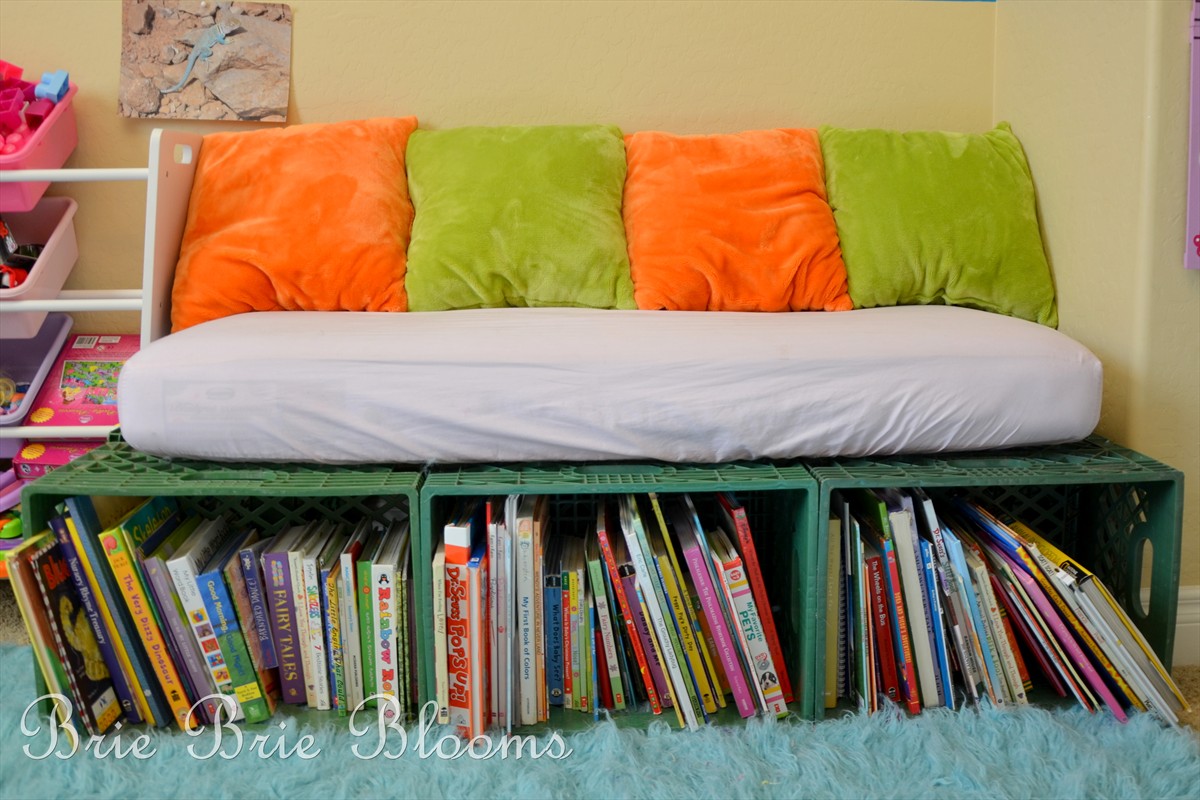 Milk Crate Book Storage and Reading Bench Brie Brie Blooms