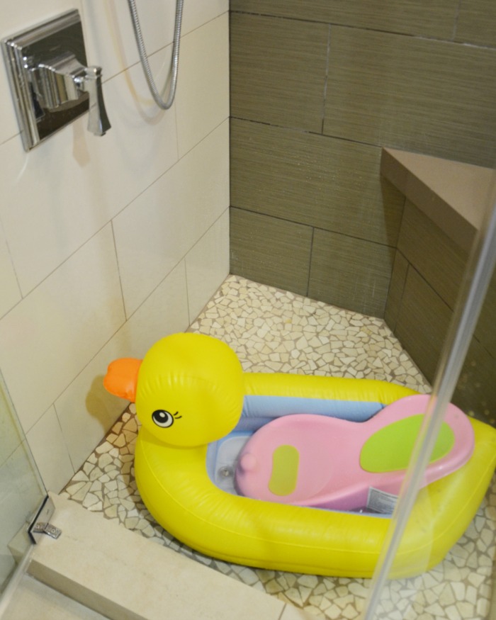 Bathing baby sale in shower