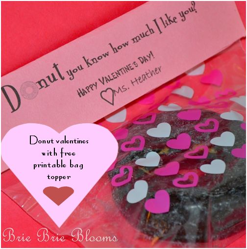 Brie Brie Blooms, Donut valentines with free printable bag topper #valentines #freeprintable