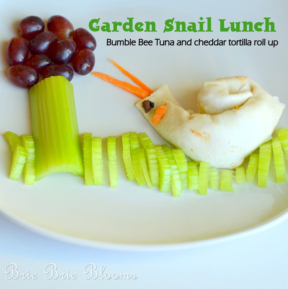 Garden Snail Lunch {Bumble Bee Tuna and cheddar tortilla roll up} (7)