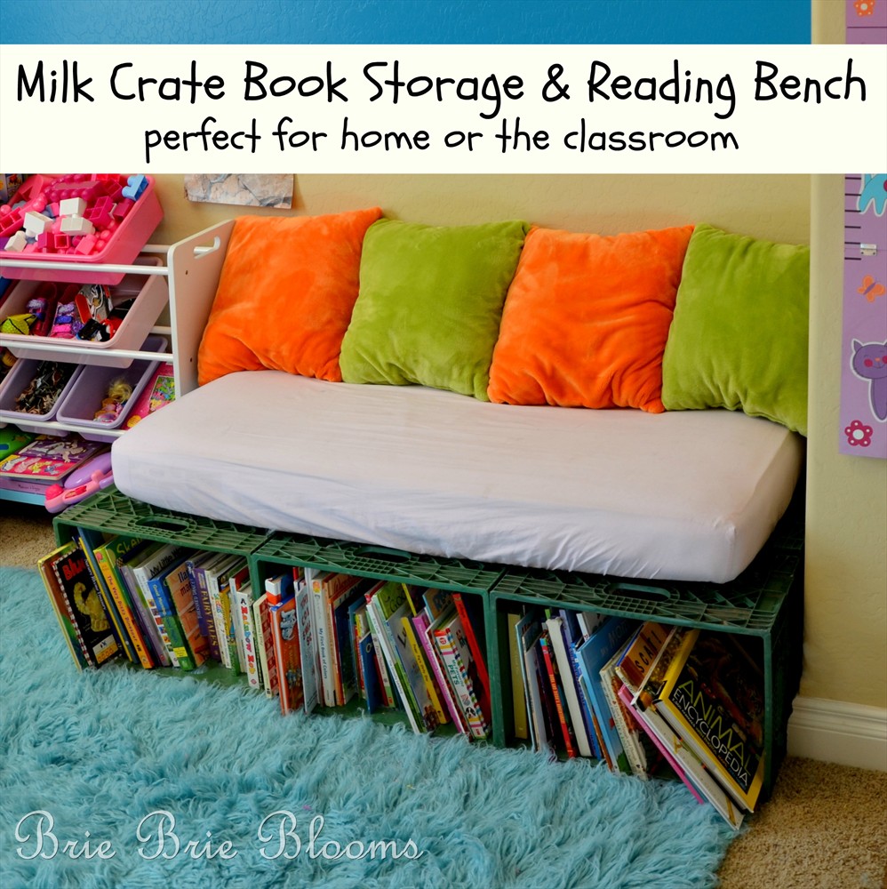 Milk Crate Book Storage and Bench (2)