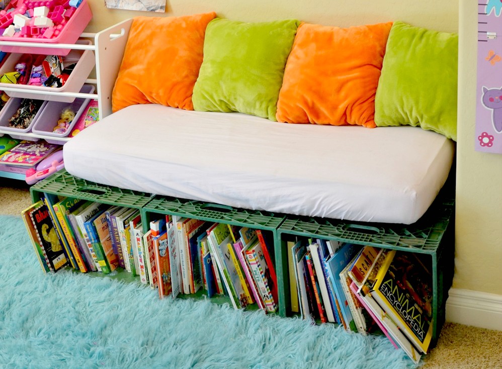 playroom organization book storage and reading bench