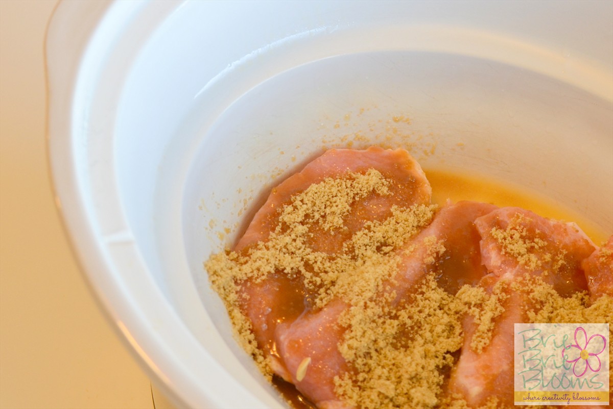 Slow Cooker Tomato and Brown Sugar Pork Chops, in crockpot
