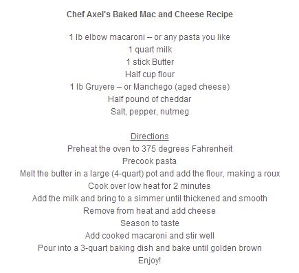 Chef Axel's Baked Mac and Cheese Recipe from the SeaWorld blog