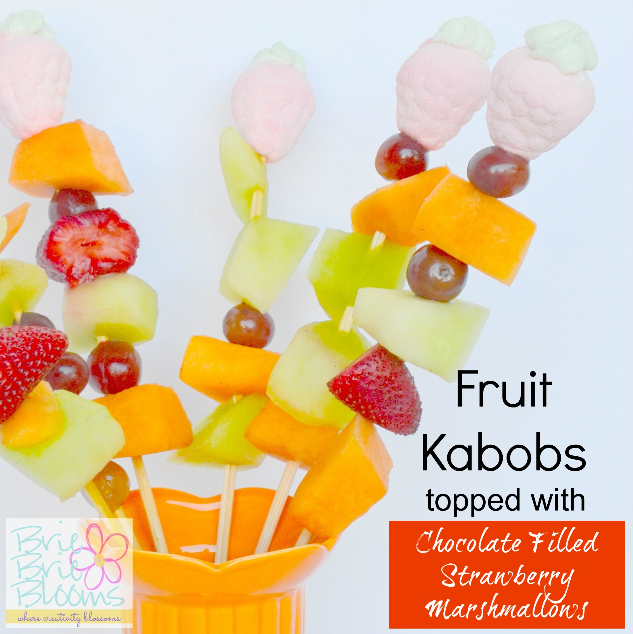 Fruit Kabobs topped with Chocolate Filled Strawberry Marshmallows