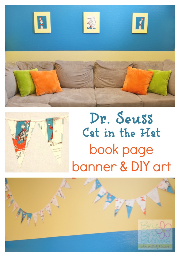 Dr. Seuss Cat in the Hat book page banner and DIY art
