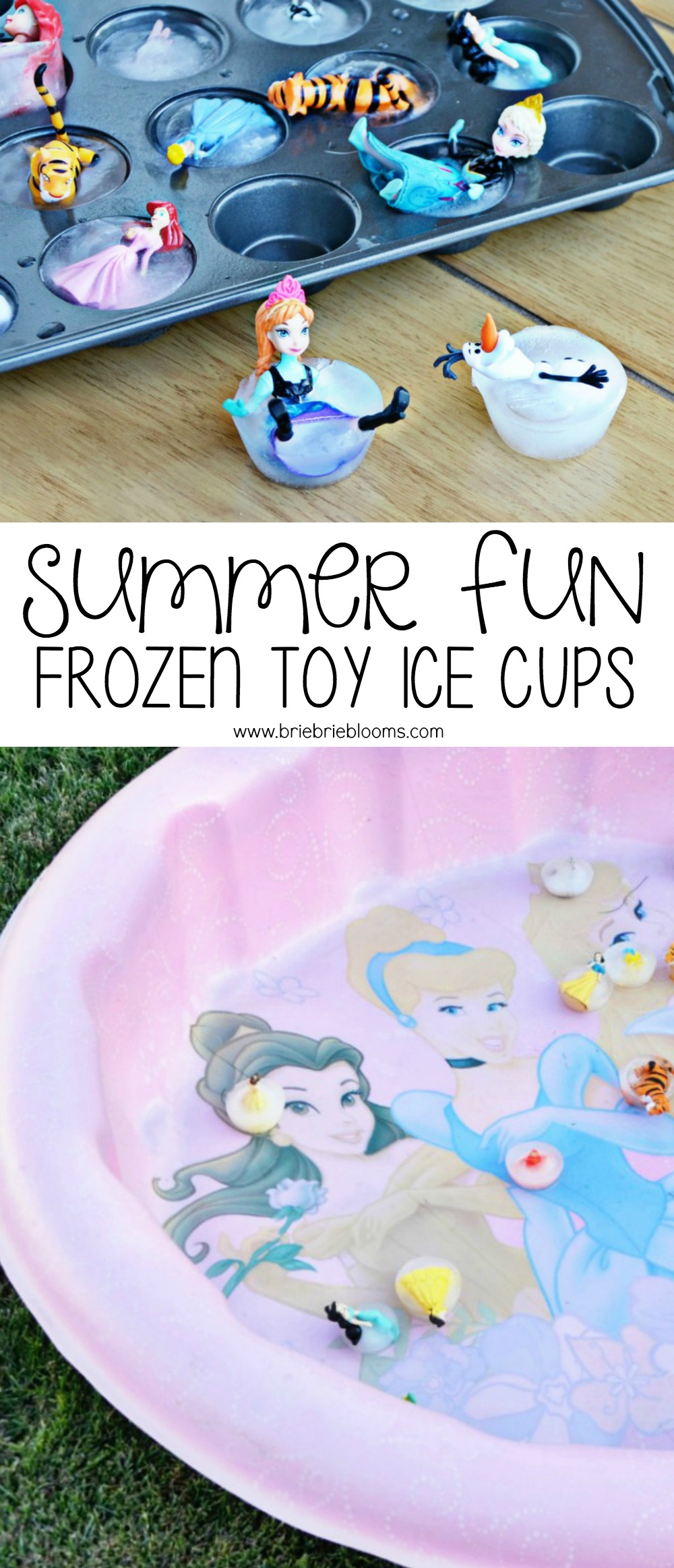Make frozen toy ice cups with small character toys and a muffin tin for summer fun.