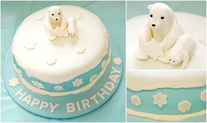 polar bear ice skating party cake