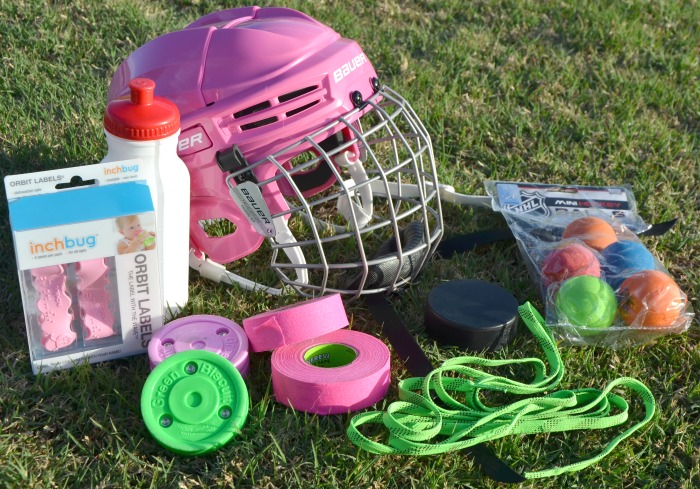 A pink hockey helmet and some equipment make a great hockey Easter basket!