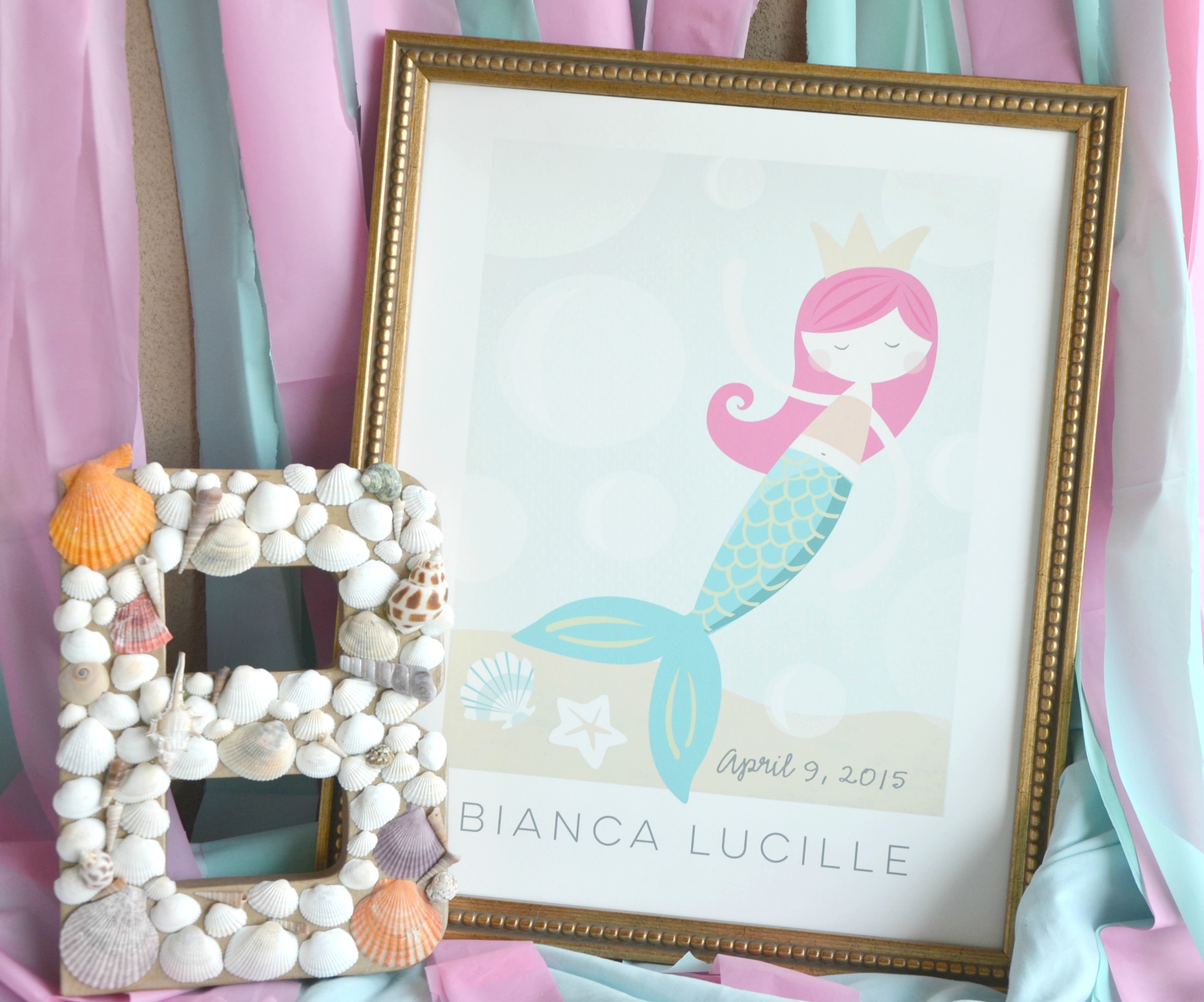 First Birthday Mermaid Party, DIY Shell Letter and Nursery Art