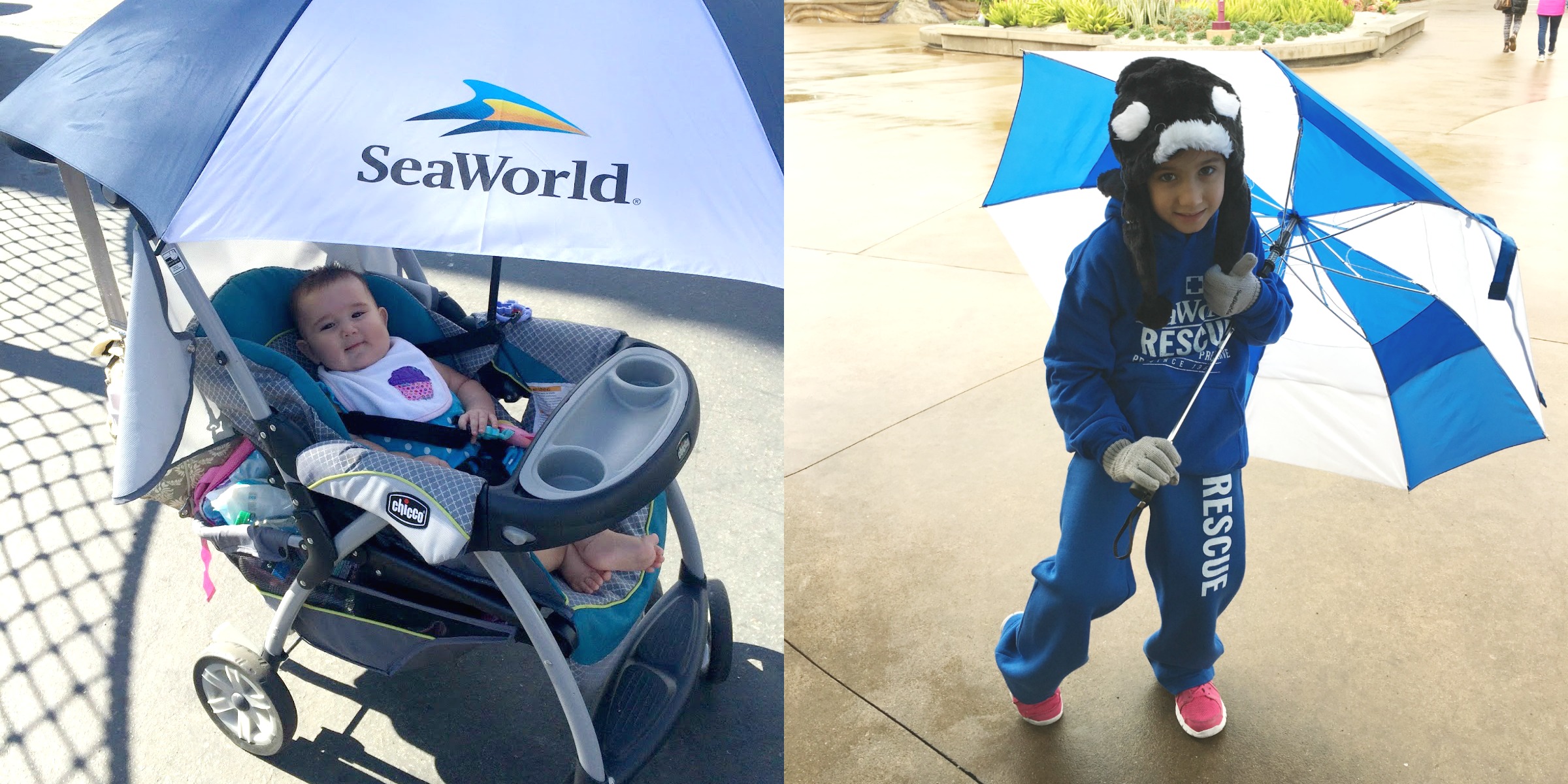 SeaWorld with young children umbrella