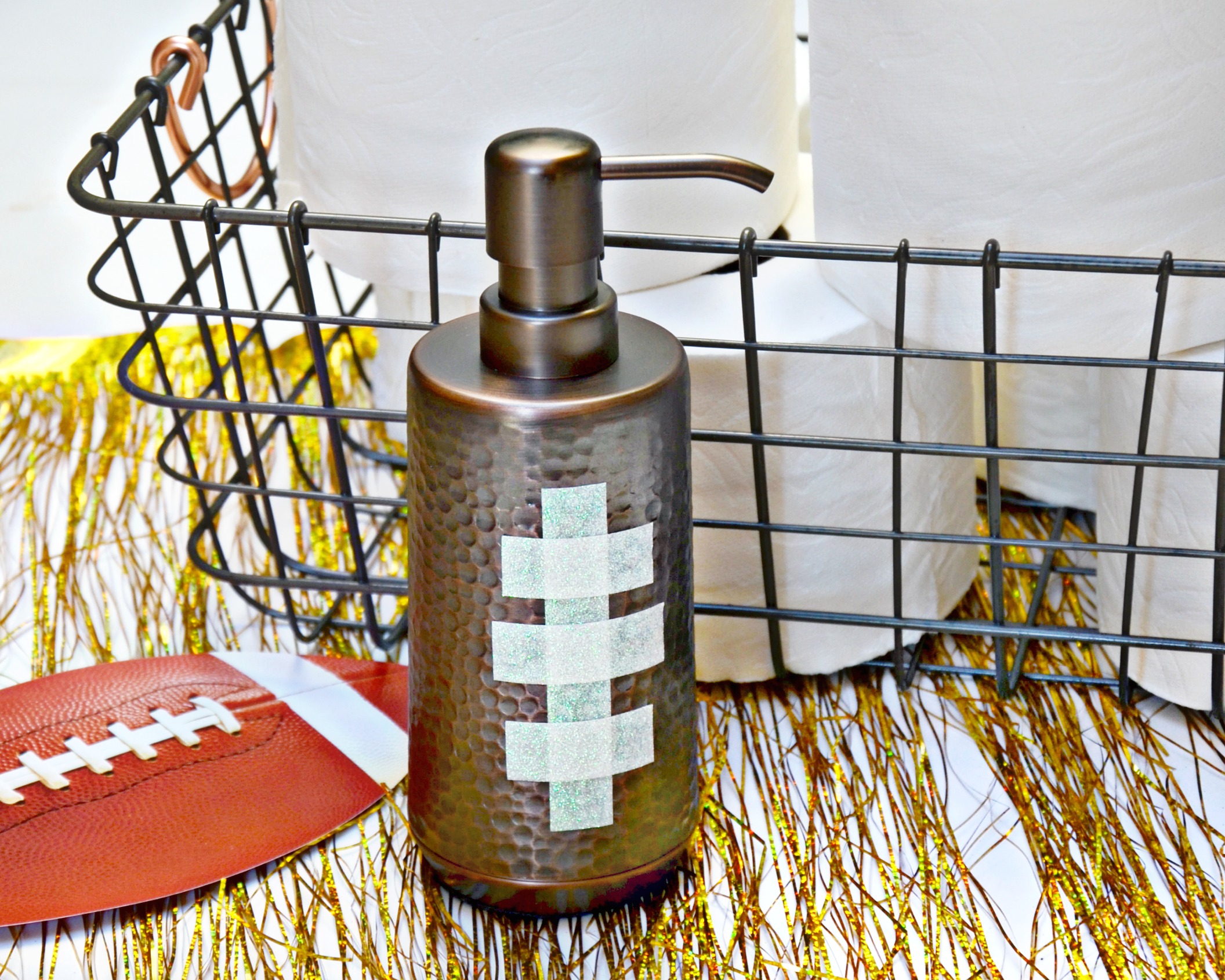 football soap dispenser and toilet paper