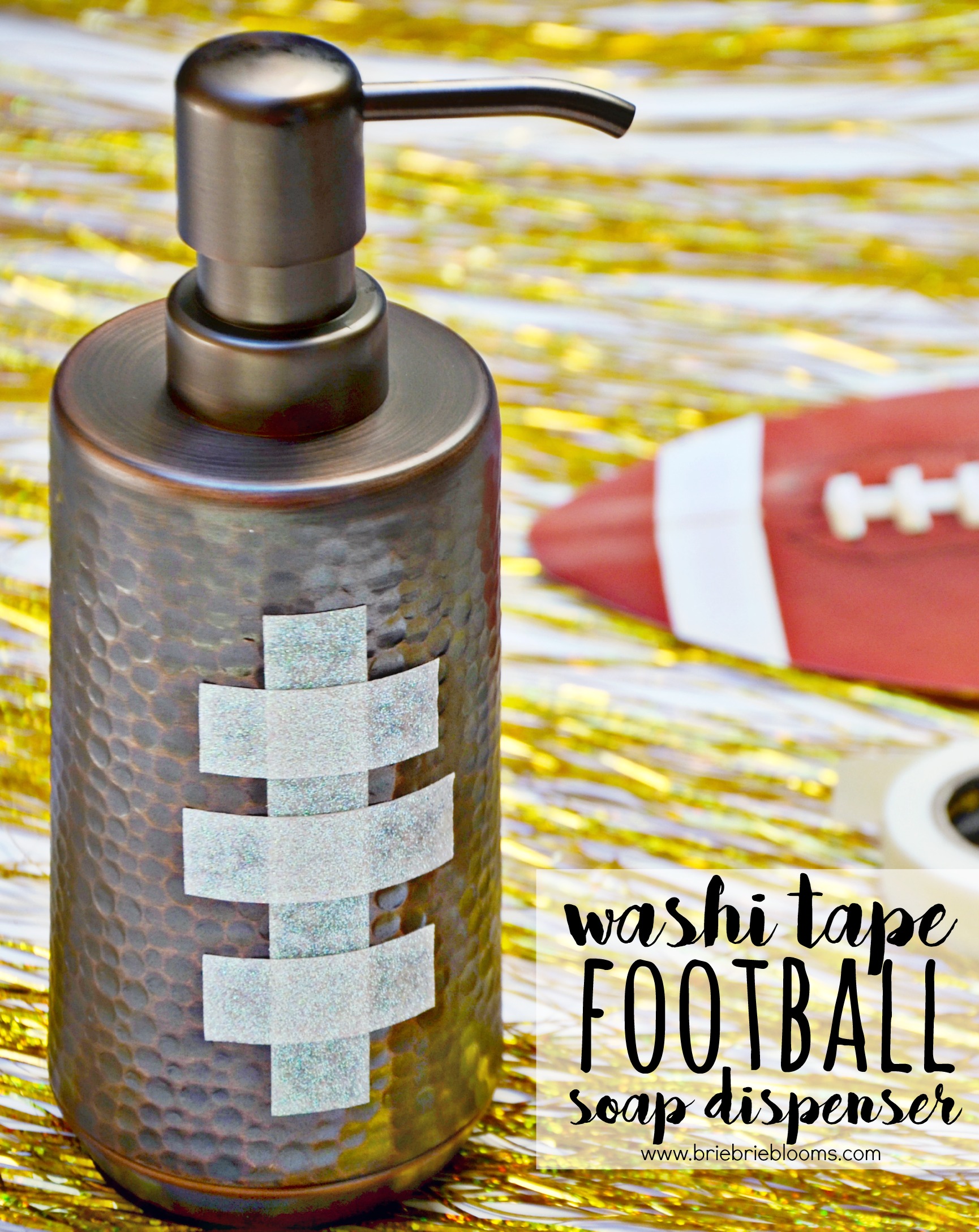 DIY washi tape football soap dispenser