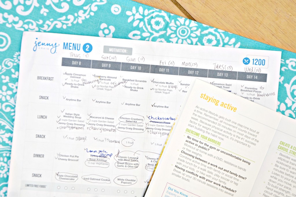 Jenny Craig weekly menu Brie Brie Blooms