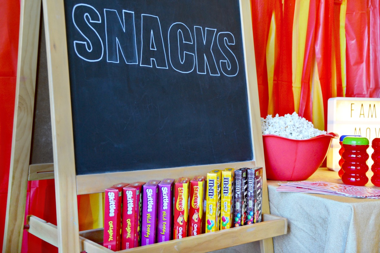 Make this easy snack station chalkboard easel for movie nights and more family fun at home. 