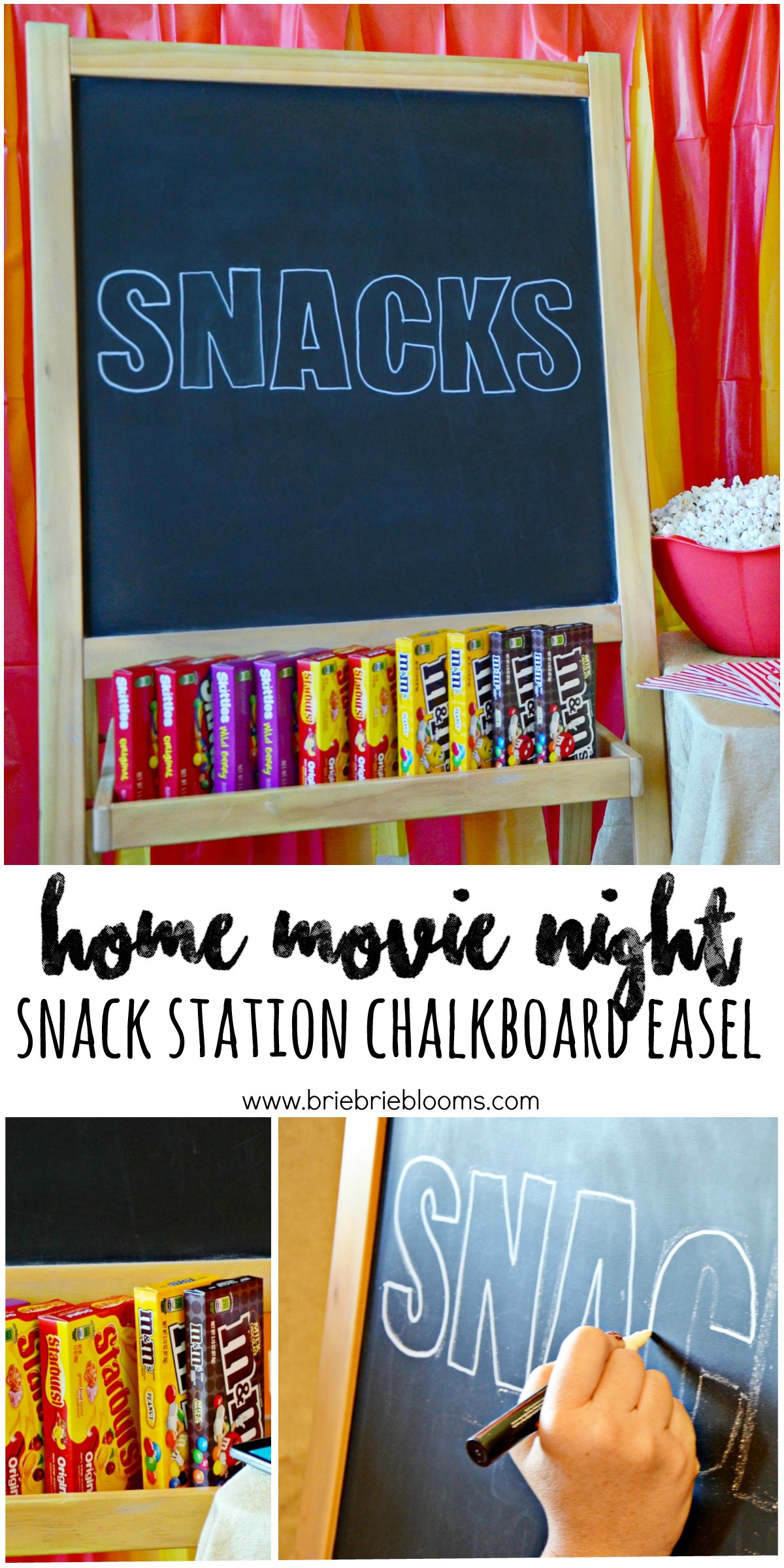 Make this easy snack station chalkboard easel for movie nights and more family fun at home. 