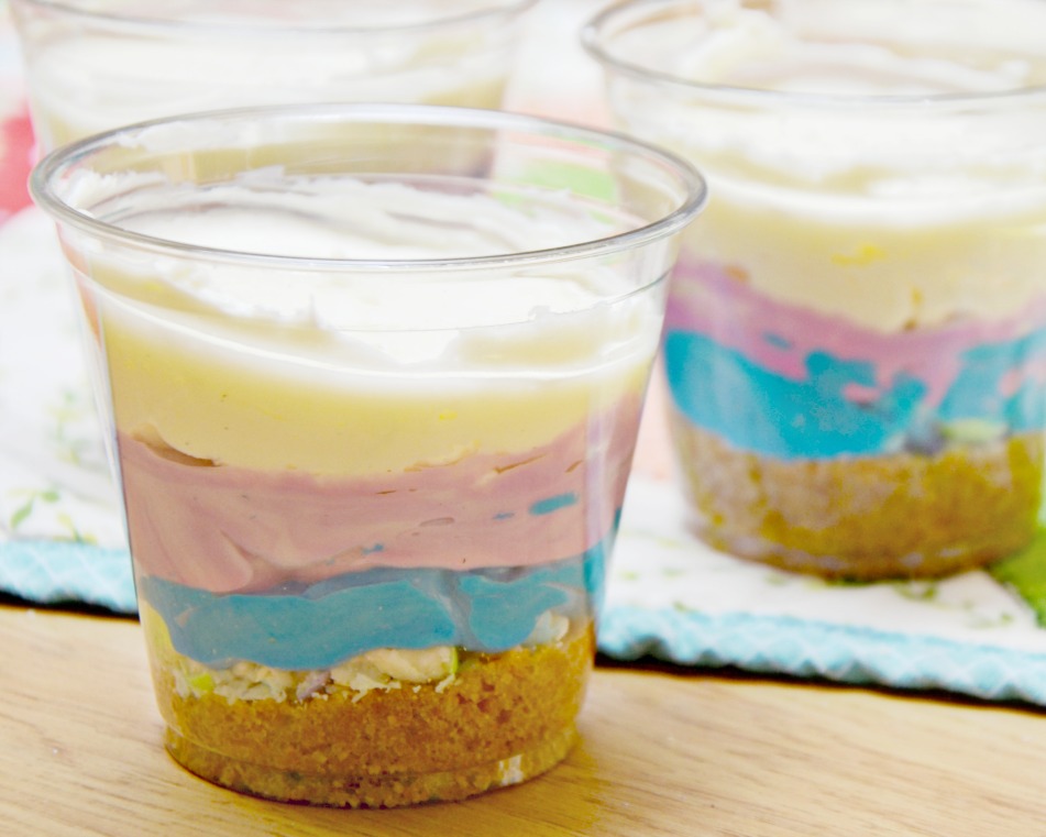 Make these easy Easter White Chocolate No Bake Cheesecake Cups with M&M's® White Chocolate!