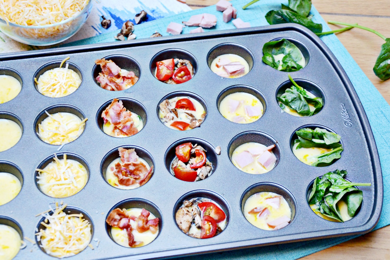 Make a variety of mini egg muffin breakfast bites for a great family breakfast and start to the day with protein and veggies.