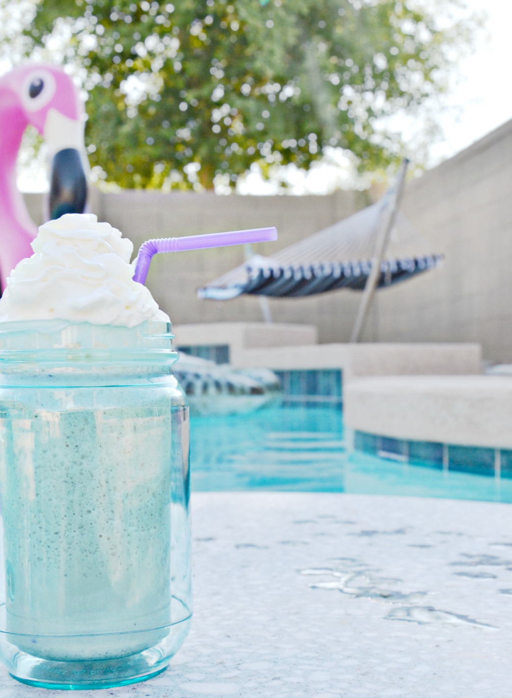 This easy french vanilla frappe recipe is a great summer poolside coffee drink with just four ingredients. Make it at your next pool party!