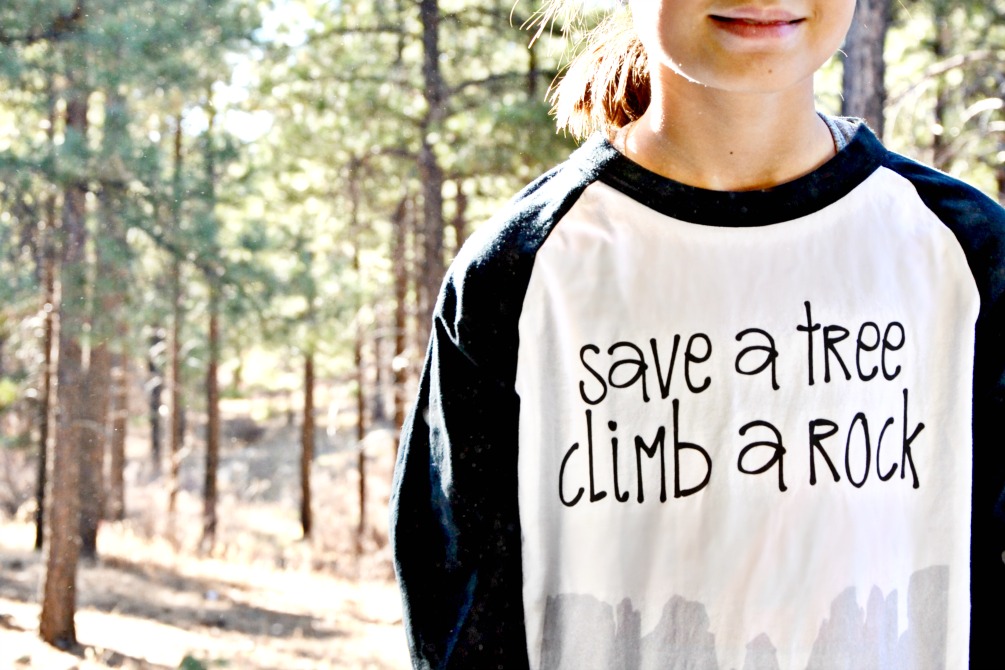 Make our rock climbing shirt or create a personalized shirt at DesignAShirt.com. Free save a tree climb a rock print to use for shirt design!