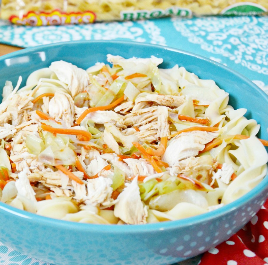 Make this easy chicken cabbage noodle bowl recipe with No Yolks egg white noodles, the healthy alternative to egg noodles. 