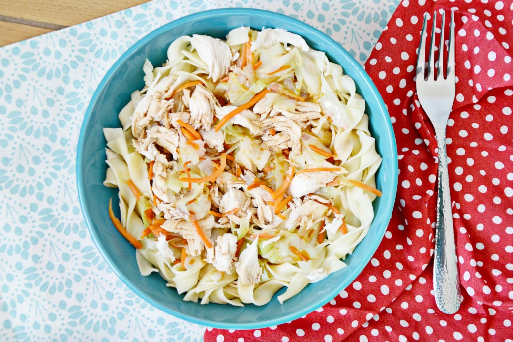 Make this easy chicken cabbage noodle bowl recipe with No Yolks egg white noodles, the healthy alternative to egg noodles. 