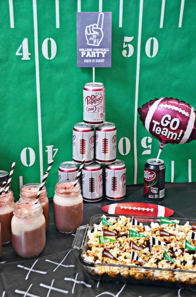 Plan a festive party with these easy college football party ideas including a delicious Dr Pepper caramel corn cake recipe.