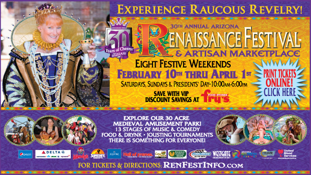Print the Arizona Renaissance Festival ticket discount coupon for a free kids ticket!