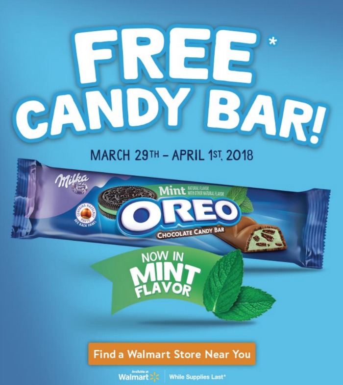 Walmart is giving away 1 million free candy bars! Get your Milka OREO chocolate candy bar in stores March 29th to April 1st, 2018.