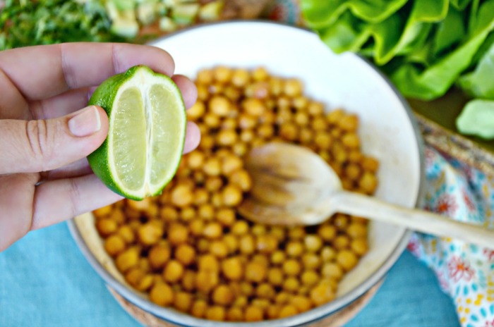 Lime give great flavor to your garbanzo beans lettuce wraps.