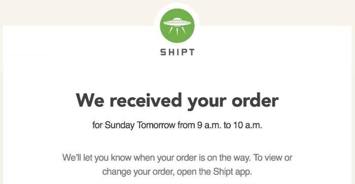 An online confirmation shows you when your Shipt grocery delivery has been completed.