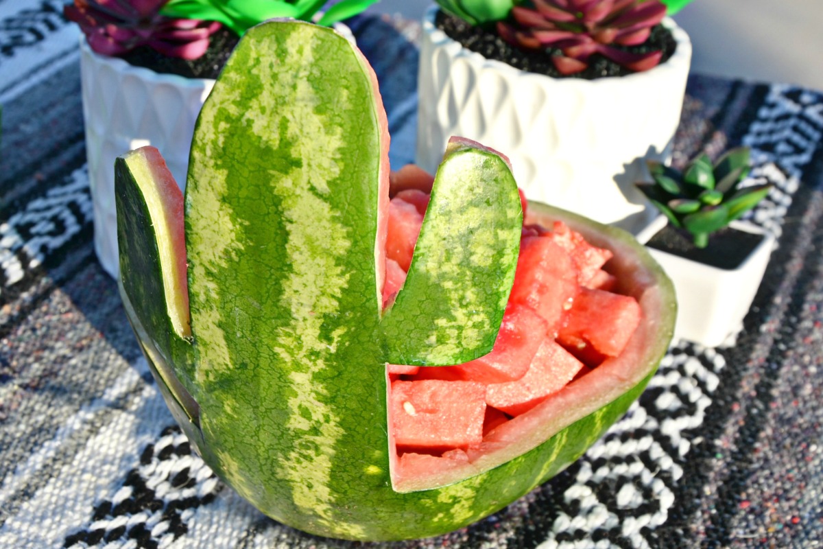 Carve a saguaro cactus watermelon bowl in just 10 minutes for your next party!
