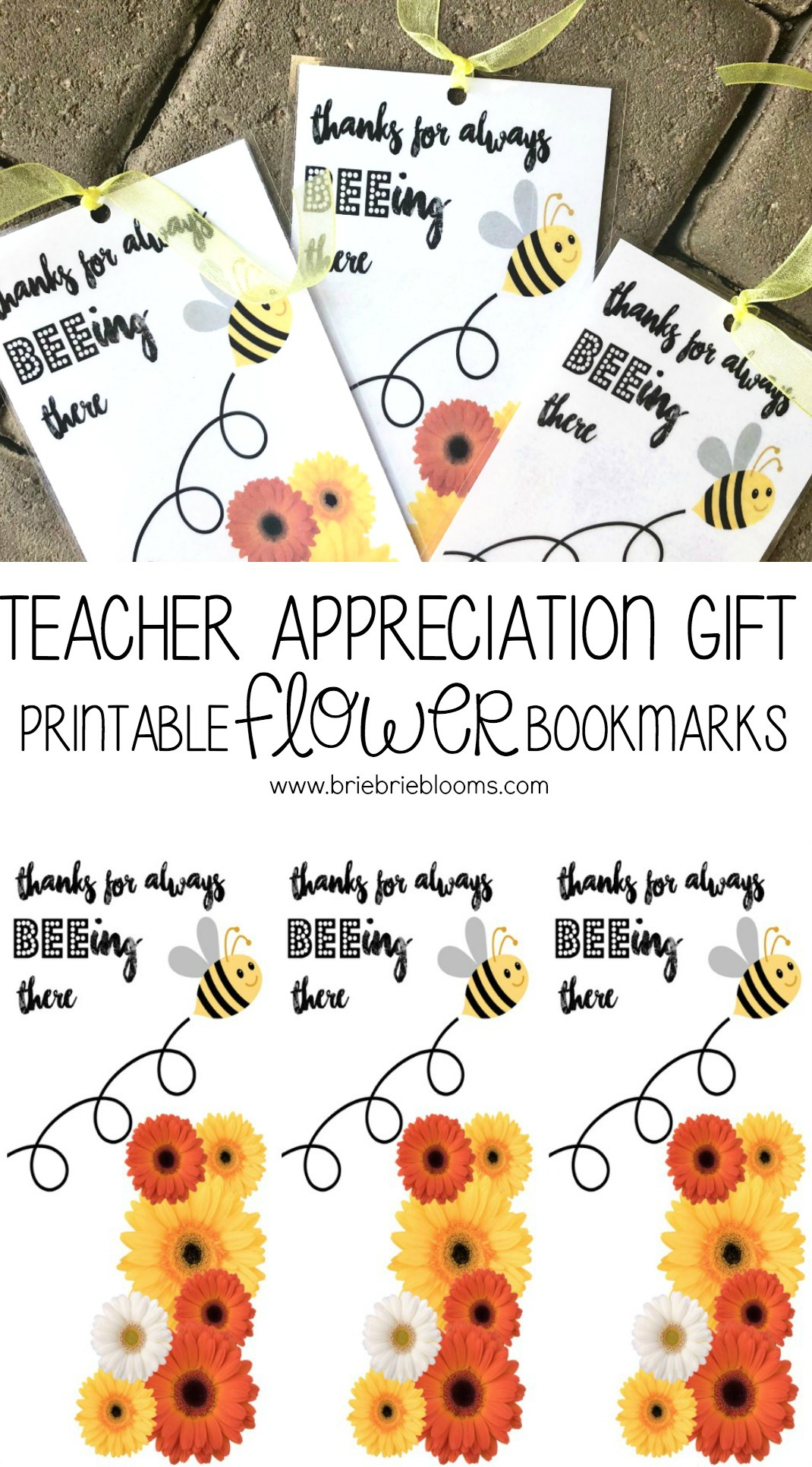 Teacher Appreciation Gift Printable Flower Bookmarks Brie Brie Blooms