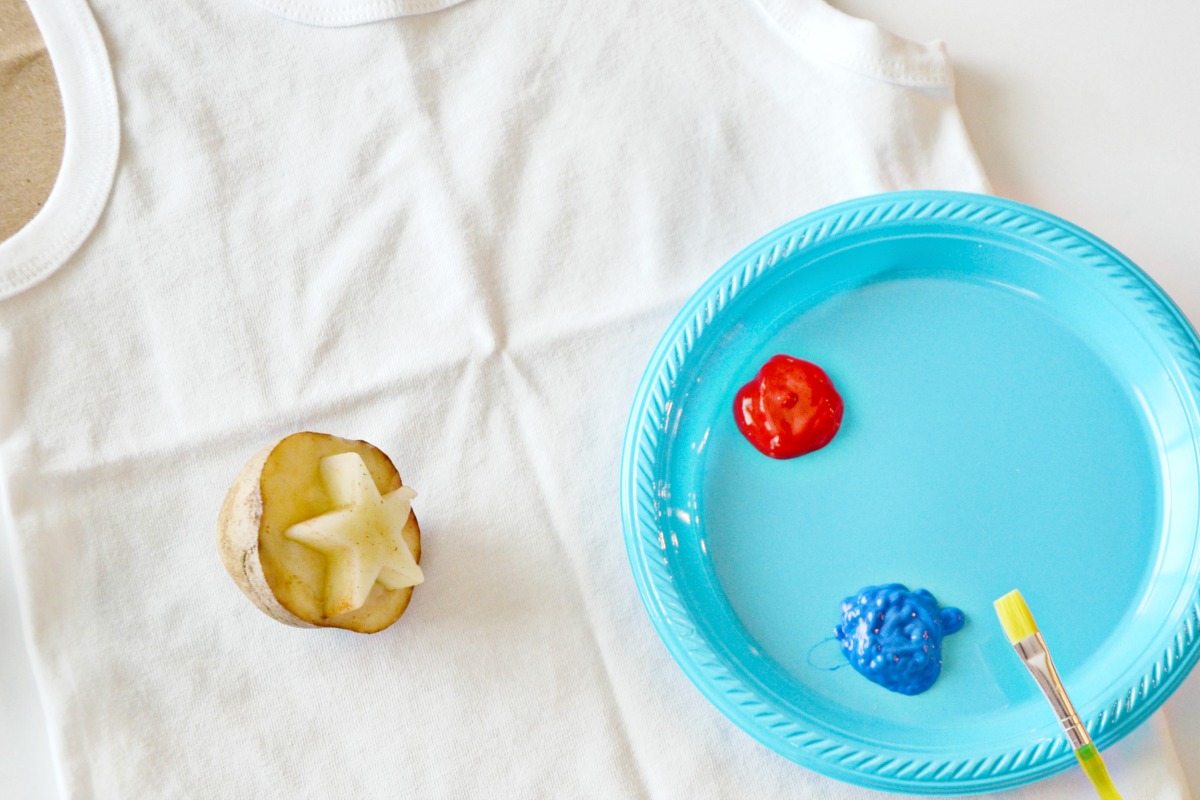 Potato stamp shirts are easy to make with minimal supplies.