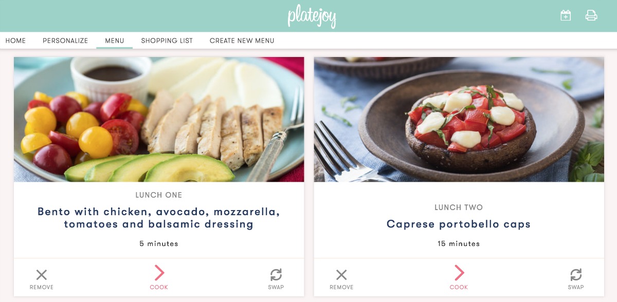 Meal planning for weight loss with PlateJoy is easy because you never not know what you're eating for a meal.