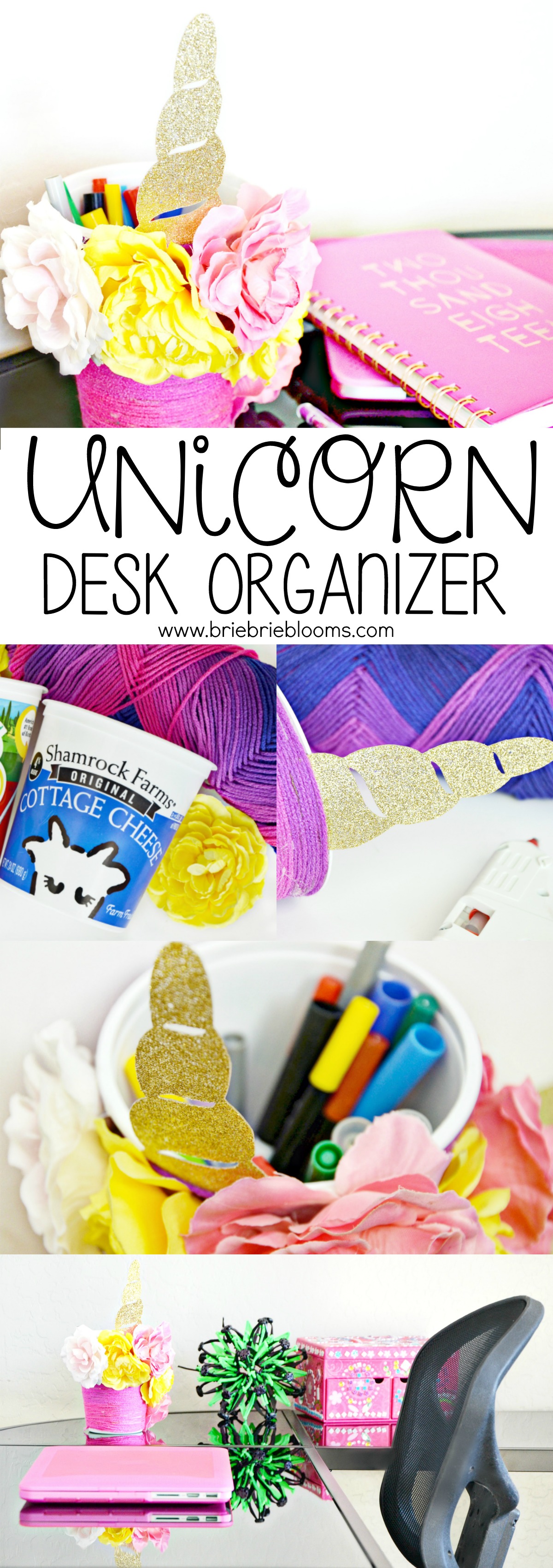 Make this fun unicorn desk organizer with recycled plastic food containers. 