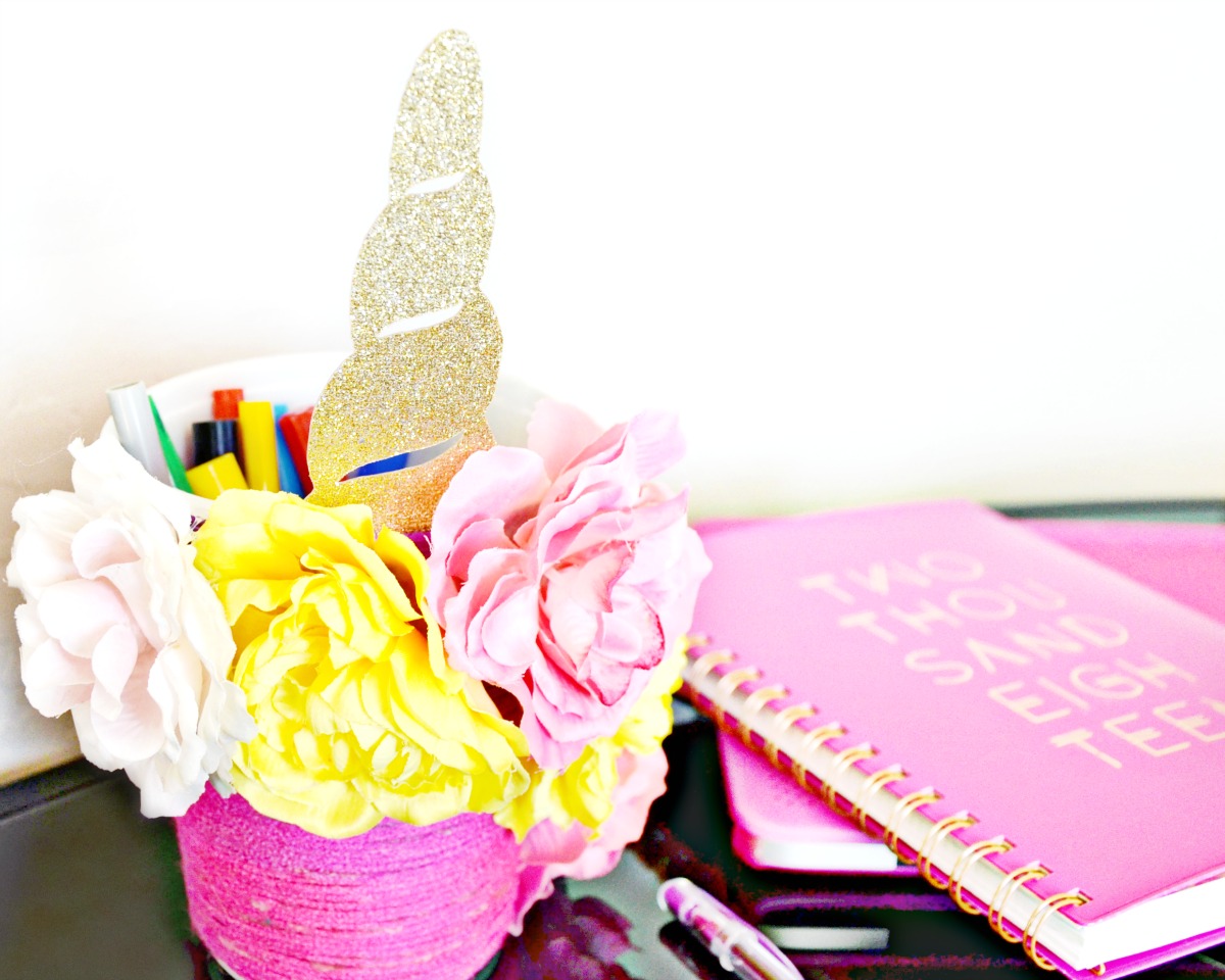 The unicorn desk organizer DIY pen holder is a great addition to your desk!