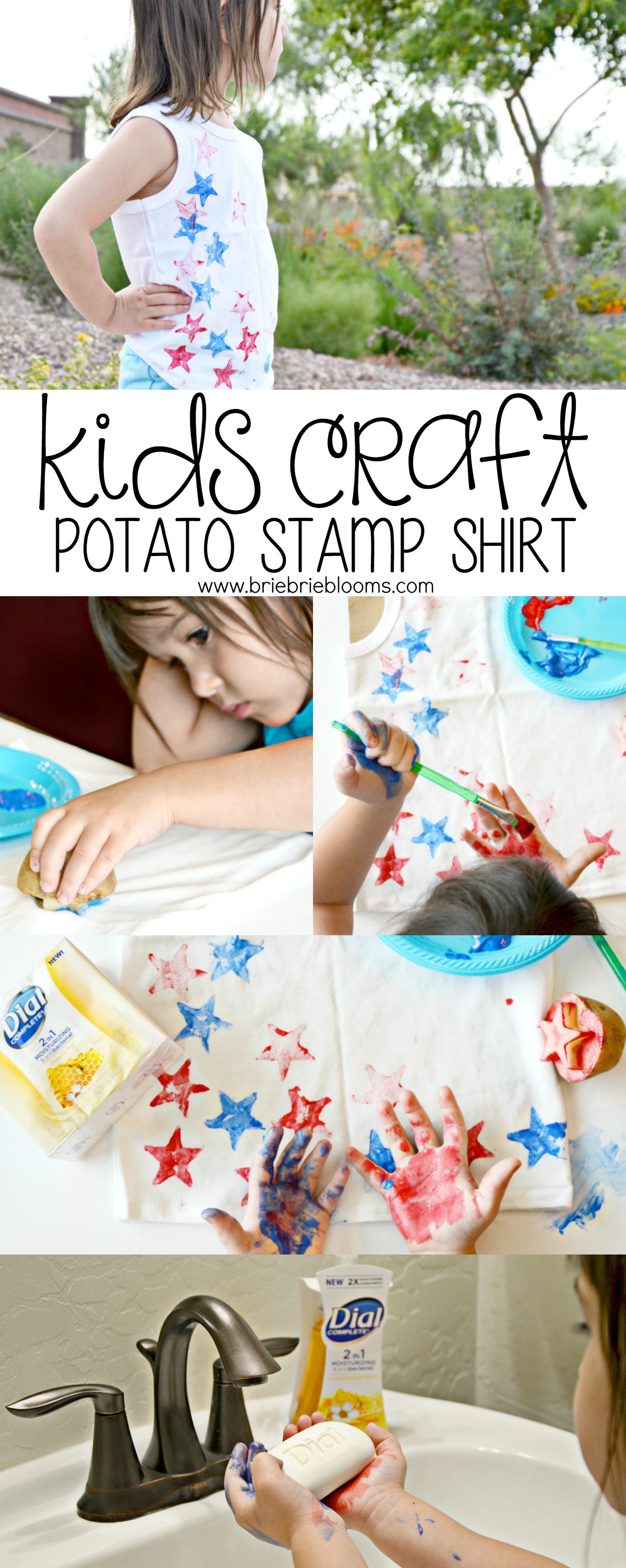 This kids craft potato stamp shirt is so much fun and Dial® makes clean up easy.
