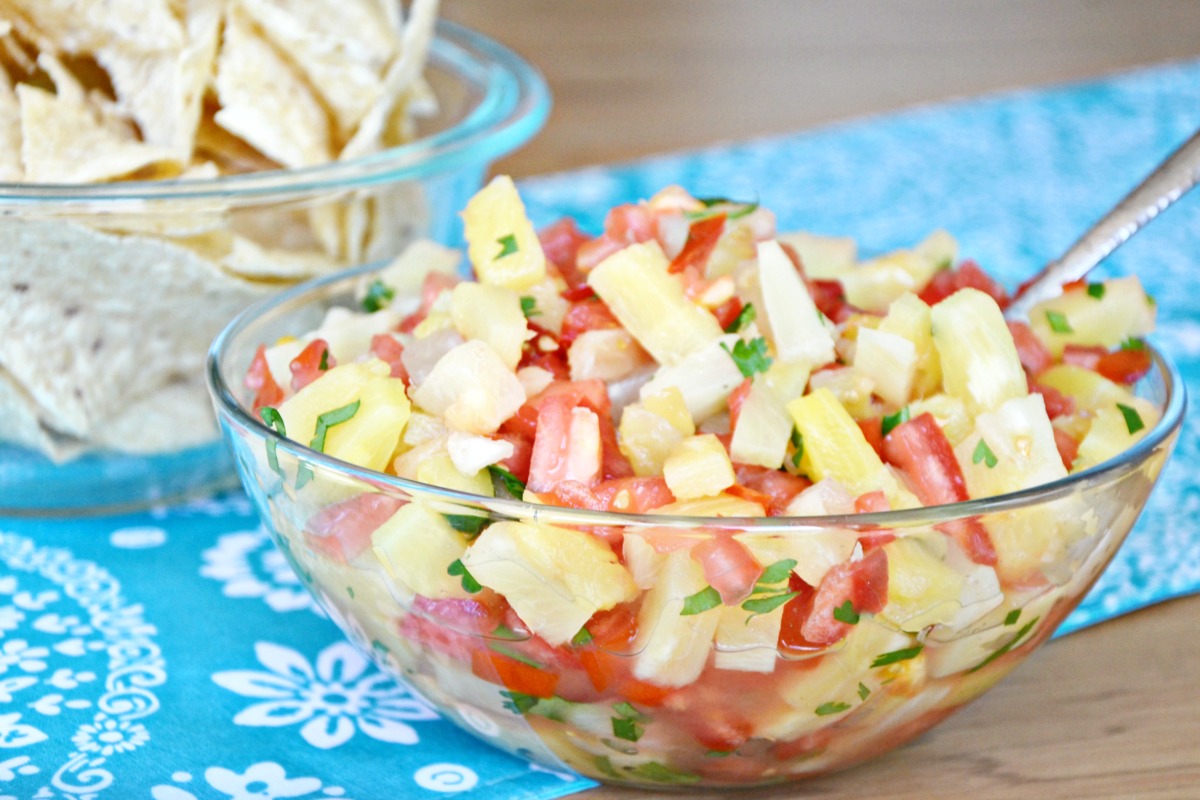 This pineapple salsa is so easy to make and is great as a taco topping, meal garnish, or dip for chips and veggies.