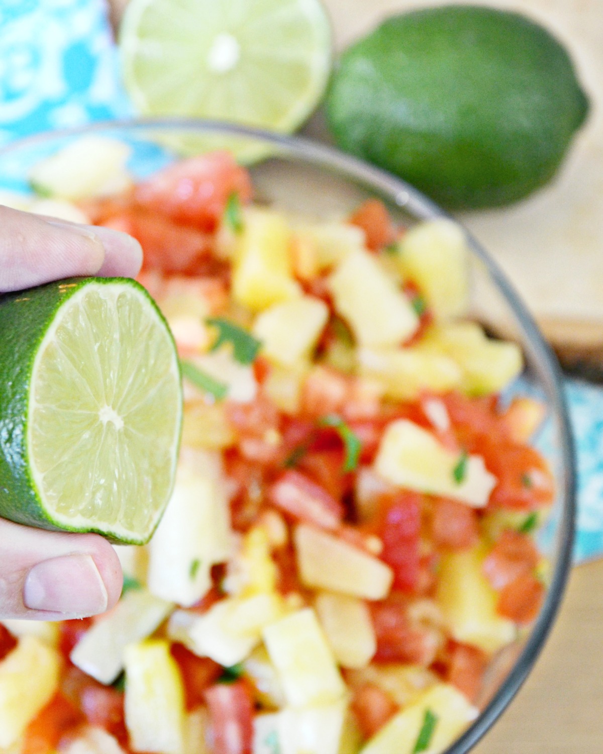 Freshly squeezed lime is great on this easy pineapple salsa recipe.