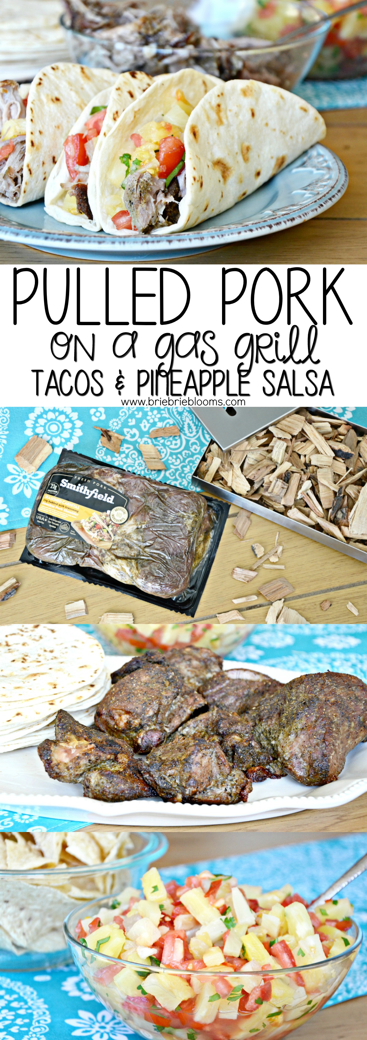 Easily make pulled pork on a gas grill for pork tacos and pineapple salsa.