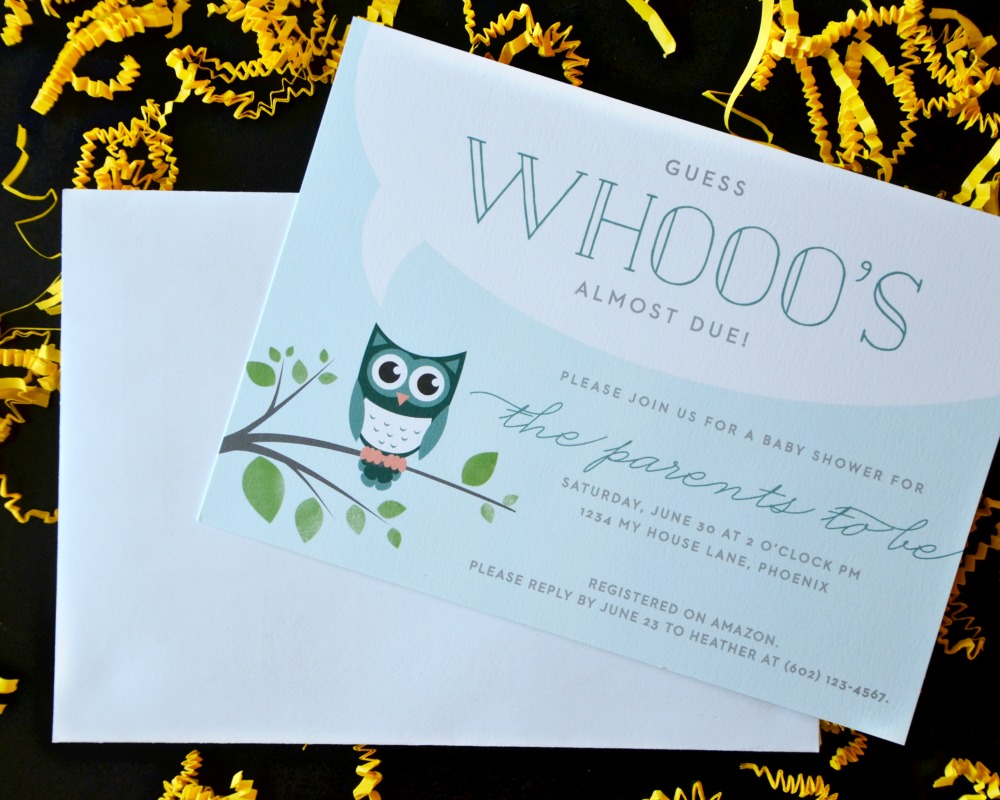 Plan an animal themed baby shower with these cute owl invitations.
