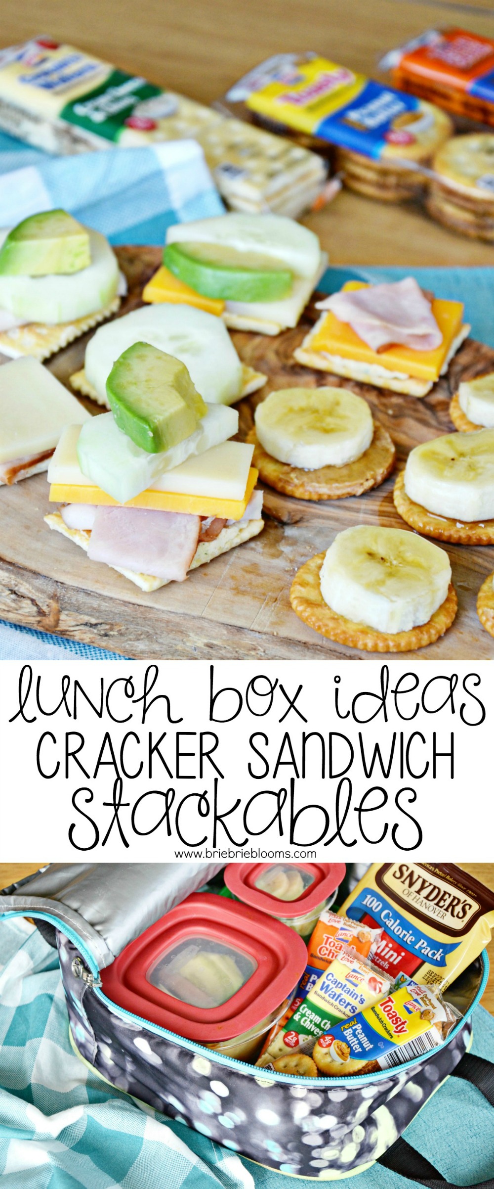 These easy lunch box ideas with cracker sandwich stackables are fun to pack and can be different every time.