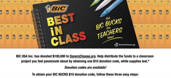 BIC Bucks for Teachers and DonorsChoose.org helps support local public teachers and classroom projects.
