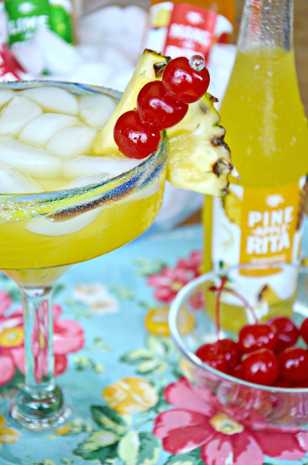 Add Pine-Apple-Ritas with fruit garnishes to your summer margarita party plans!