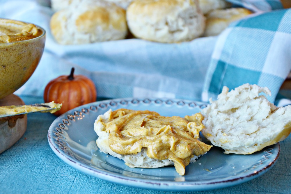 The So Easy Pumpkin Spice Butter is a delicious fall recipe for warm biscuits or rolls.