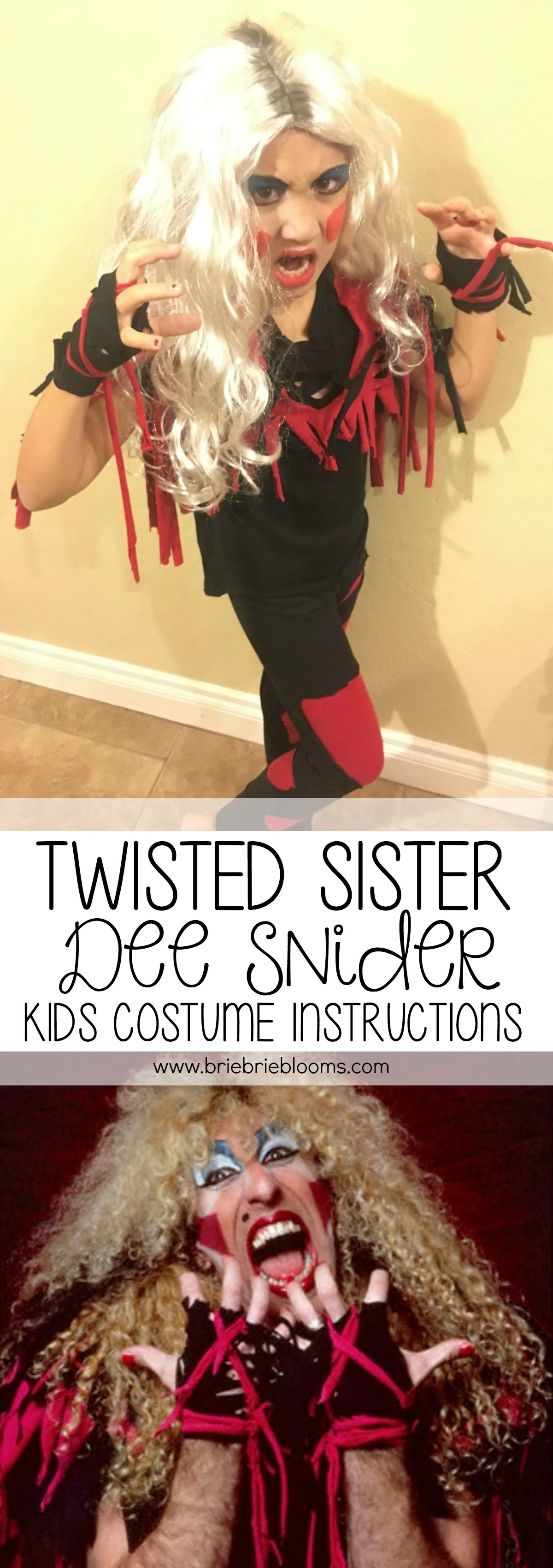 Make this easy Twisted Sister Dee Snider kids costume when your kid wants to dress up like an 80's heavy metal icon!